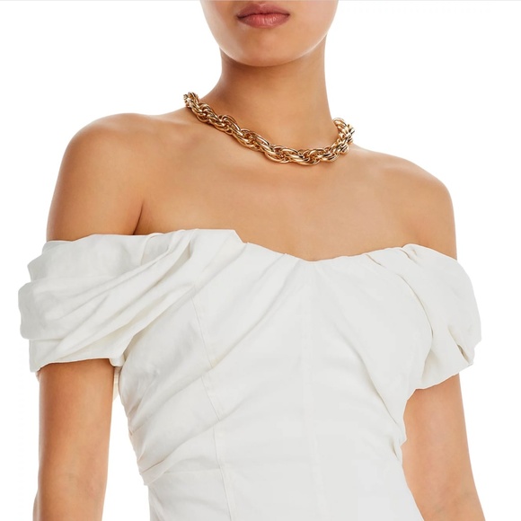 A.L.C. White Nora Off-The-Shoulder Midi Linen Dress US14 - Picture 1 of 15